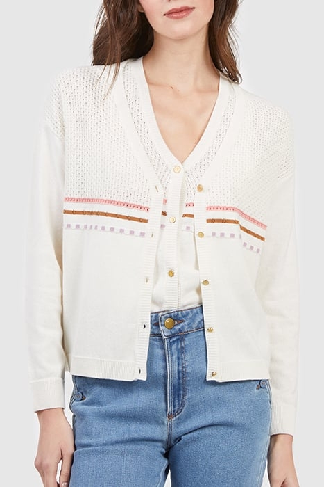 ECRU STRIPED FINE KNIT SLEEVELESS CARDIGAN 4