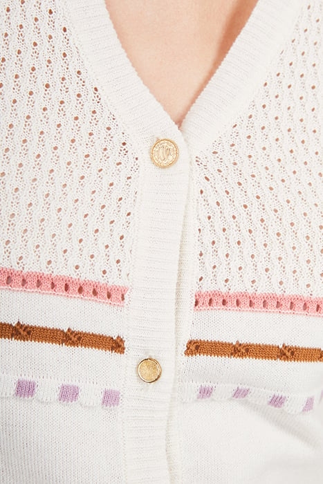 ECRU STRIPED FINE KNIT SLEEVELESS CARDIGAN 7