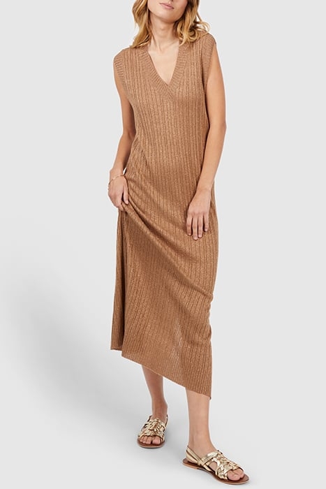 SAND LUREX CABLE KNIT LONG DRESS 4