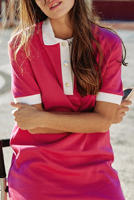 MAGENTA SWEATSHIRT FABRIC POLO DRESS 6