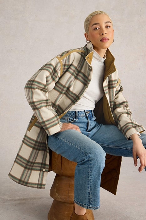 MARLOWE REVERSIBLE CHECK COAT IVORY MULTI 6