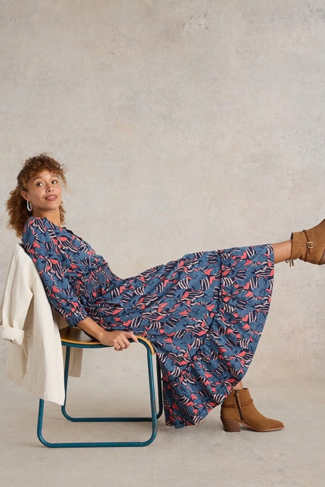 JONIE SHIRRED JERSEY DRESS BLUE PRINT 4