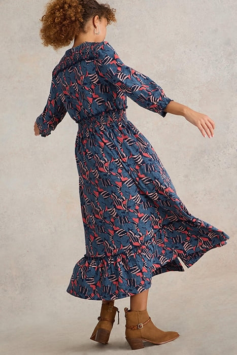 JONIE SHIRRED JERSEY DRESS BLUE PRINT 3