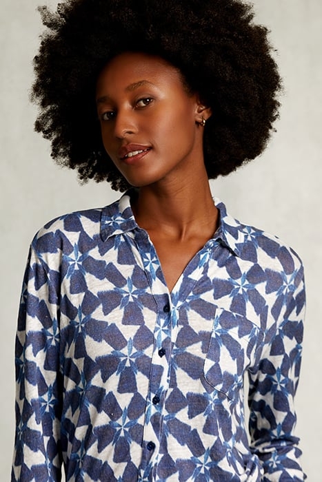 WHITE/BLUE LINEN T-SHIRT WITH BUTTONS BLUE 4