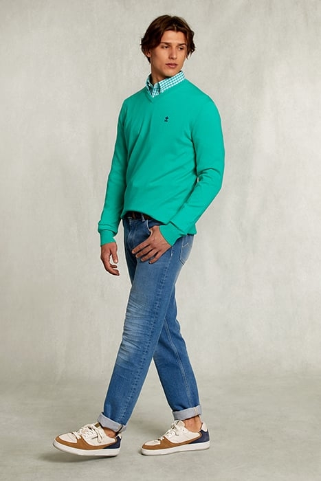 NORMAL FIT BASIC COTTON V-NECK PULLOVER MOSCOW MULE GREEN 3