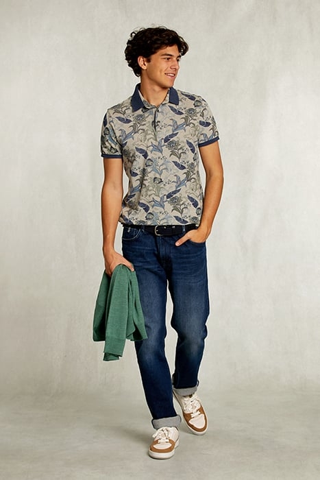 CUSTOM FIT COTTON FLORAL POLO EQUATOR MIX KHAKI 3