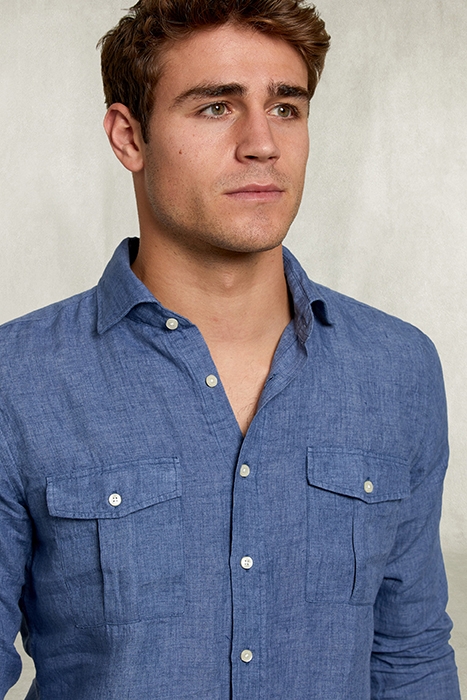 CUSTOM FIT LINEN SHIRT 2 POCKETS DARK DENIM BLUE 3
