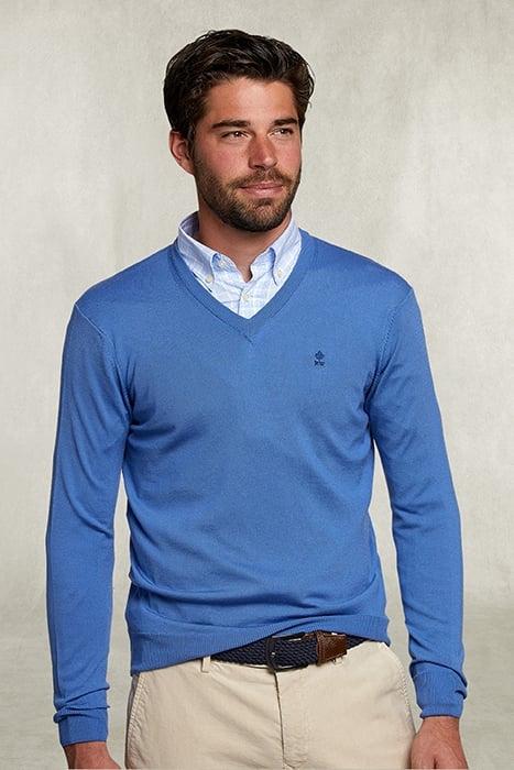 BASIC MERINO V-NECK PULLOVER BLUE BIRD BLUE 1