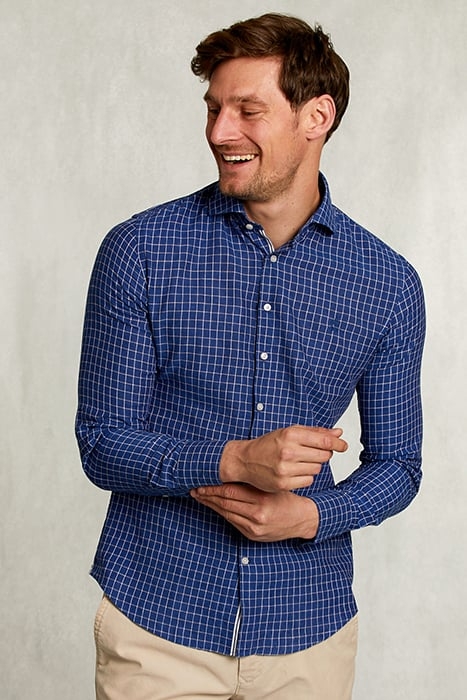 SLIM FIT CHECKED LINEN SHIRT BLUE/WHITE BLUE 1