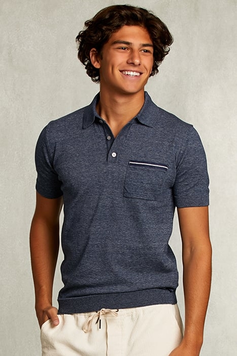 CUSTOM FIT PIMA COTTON SWEATER POLO COLLAR BLUE MOON MIX BLU 1