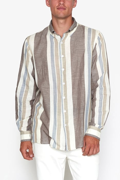 GINOSI LINEN WIDE STRIPE BLUE MIRAGE 1