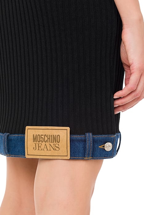 DENIM DETAIL STRETCH CRÊPE DRESS BLACK 4