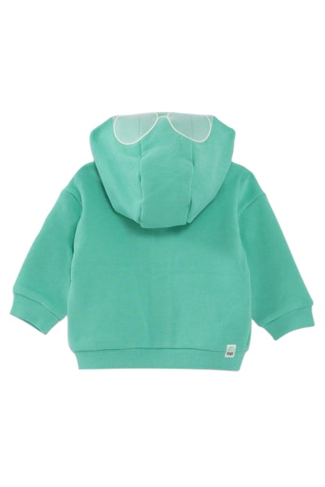 BABY BOYS’ GREEN SWEATSHIRT FABRIC CARDIGAN, GOGGLES HOOD 2
