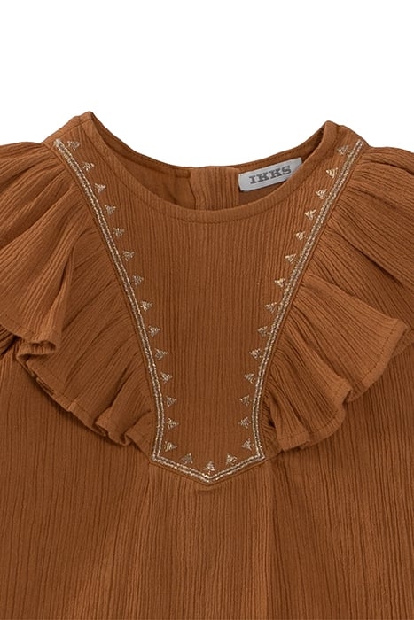 BABY GIRLS’ CAMEL DRESS WITH RUFFLED & EMBROIDERED DICKEY 3