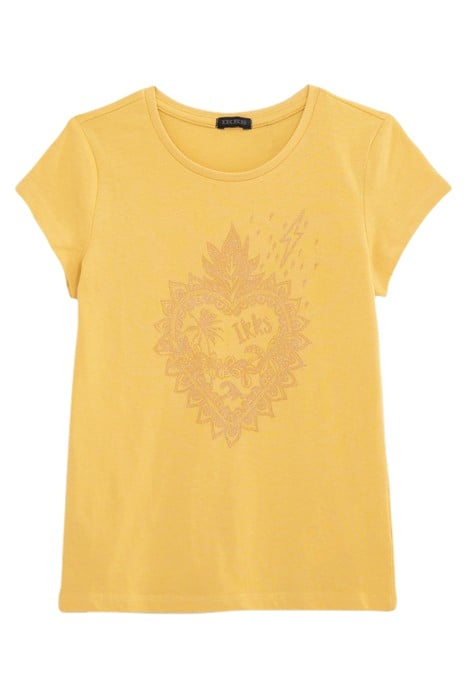 GIRLS' YELLOW ORGANIC COTTON T-SHIRT WITH GLITTERY HEART 1