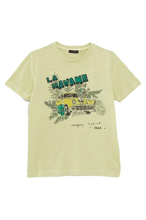 BOYS' LIME T-SHIRT WITH SKELETON-CAR IMAGE AND EMBROIDERY 1