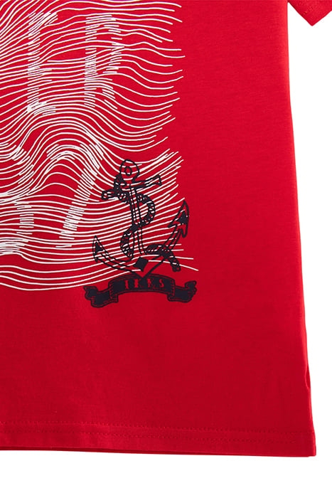 BOYS' RED ORGANIC COTTON T-SHIRT WITH RUBBER GRAPHIC LINES 4
