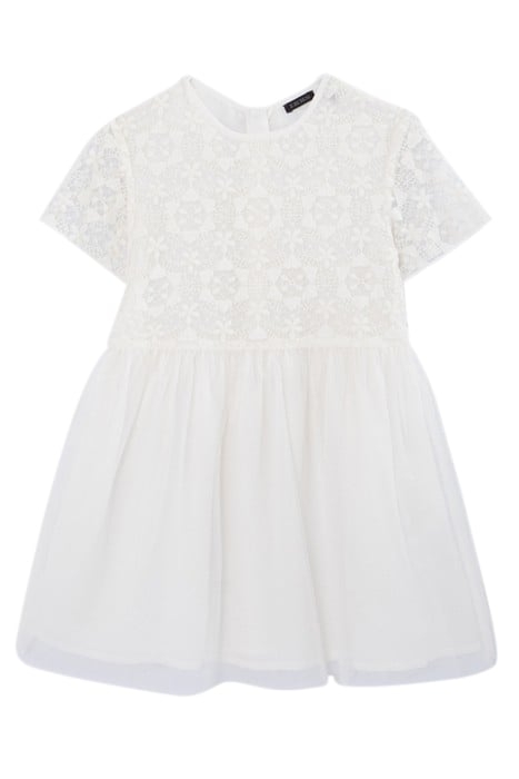 GIRLS’ WHITE MIXED-FABRIC DRESS WITH LACE AND TULLE 1