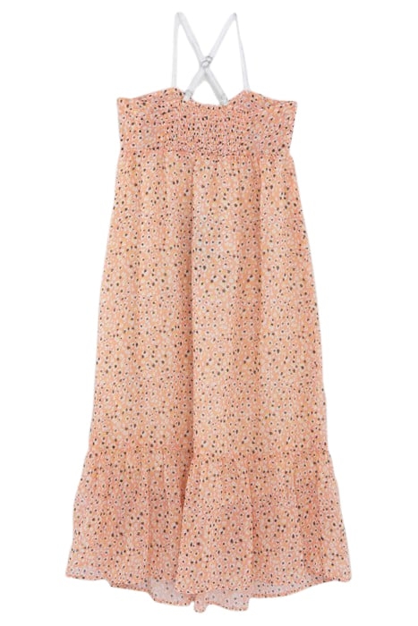 GIRLS' PEACH LONG DRESS WITH FLOWER TACHIST PRINT 2