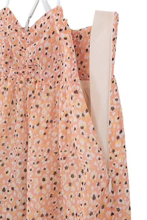 GIRLS' PEACH LONG DRESS WITH FLOWER TACHIST PRINT 5