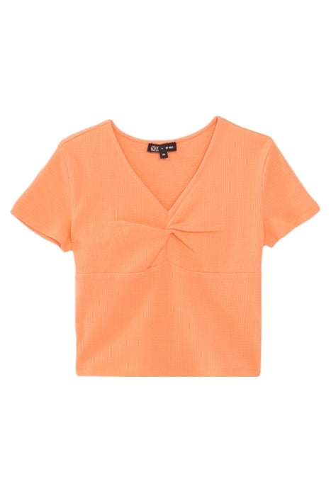 GIRLS’ ORANGE ORGANIC COTTON T-SHIRT, BOW EFFECT ON FRONT 1