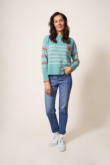 HEART AND STRIPE JUMPER TEAL MULTI 1
