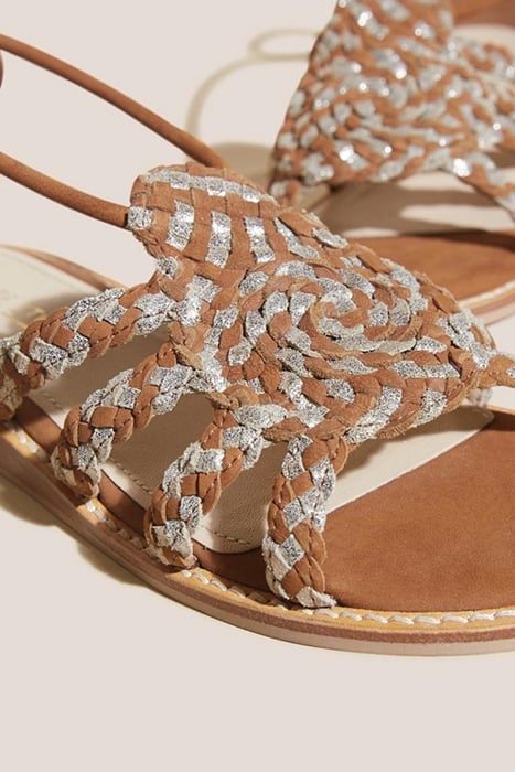 PLAITED LEATHER SANDAL TIE LEG MID TAN 4