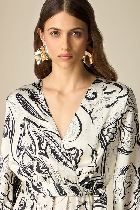 LONG PATTERNED SATIN DRESS WHITE 5