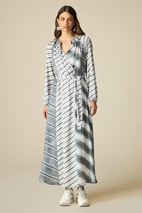 LONG PATTERNED SATIN DRESS GREY 1