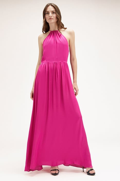 SATIN HALTERNECK DRESS FUCSIA 1