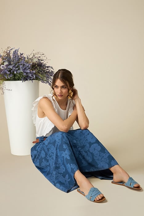 DENIM PATTERN EFFECT MIDI SKIRT BLUE 5