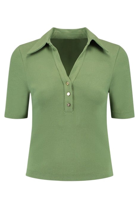 RIB BUTTON T-SHIRT FERN GREEN 1