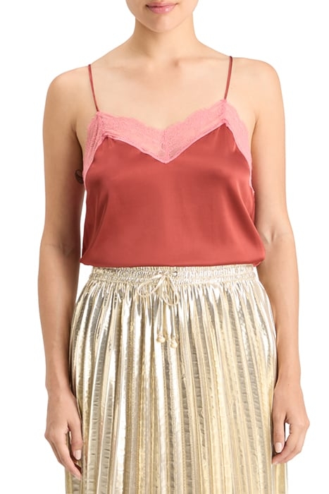 SATIN CAMISOLE WITH LACE DETIAL TERRACOTTA 1