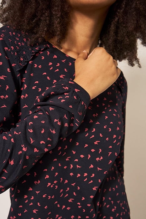 ANA SMOCK SHOULDER TOP BLACK PRINT 6