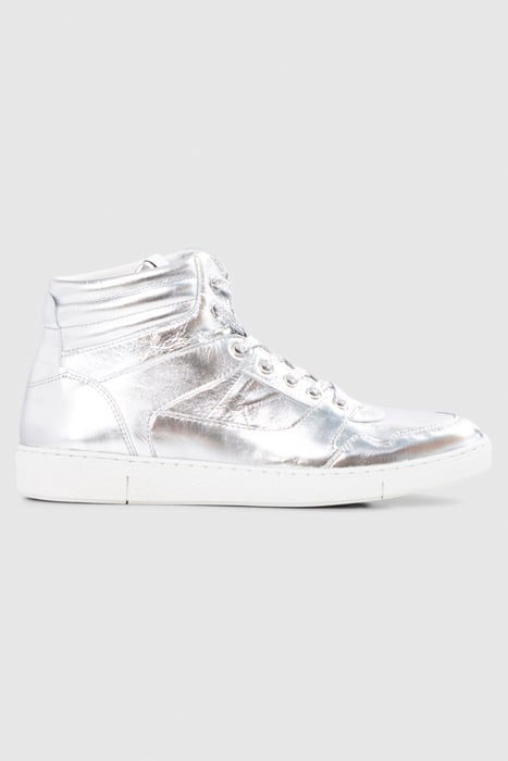 SILVER METALLIC LEATHER HIGH-TOP TRAINERS 1