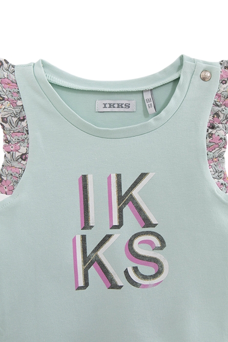 BABY GIRLS’ AQUA GREEN VEST TOP, FLOWERS ON SHOULDERS 3