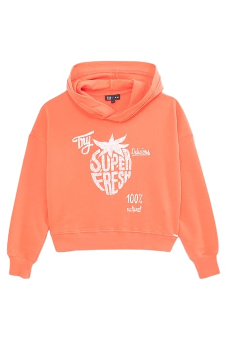 GIRLS’ RED HOODIE WITH SLOGAN STRAWBERRY PRINT 1