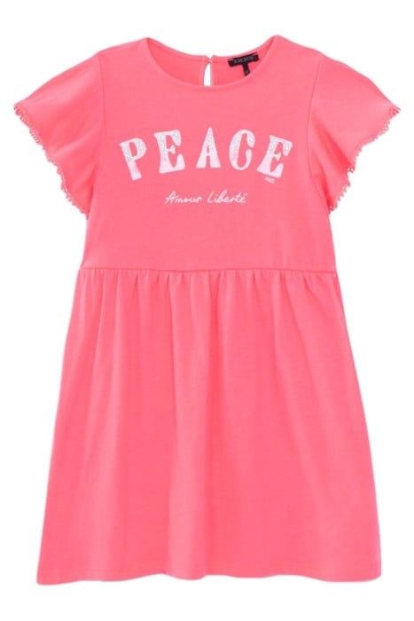 GIRLS’ NEON PINK DRESS WITH TWO-TONE SLOGAN 1