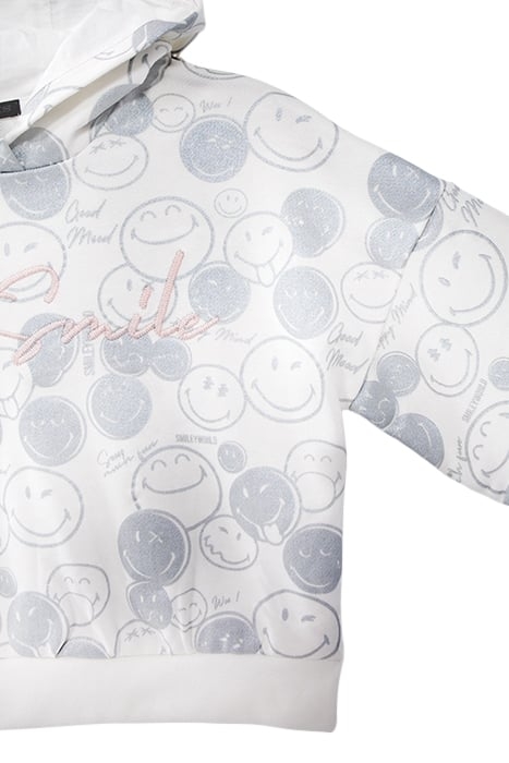 GIRLS’ WHITE HOODIE WITH SILVER ALL-OVER SMILEYWORLD PRINT 5