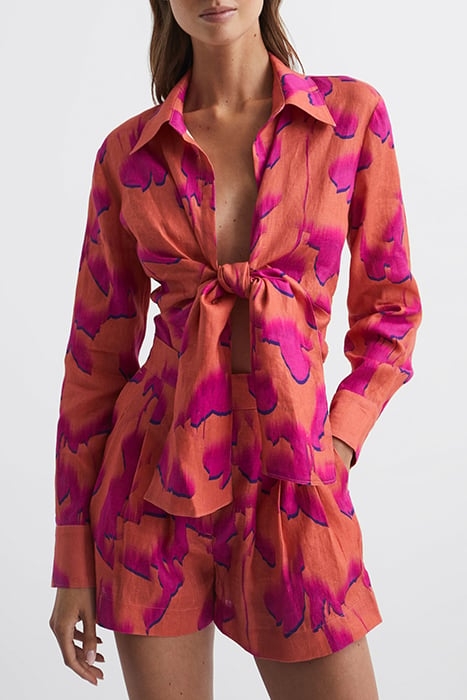 CORRINE-TIE FRONT FLORAL PINK/ORANGE 1