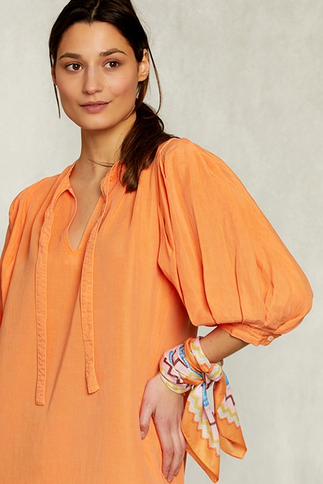 ORANGE LINEN V-NECK DRESS 3/4 SLEEVES ORANGE 5