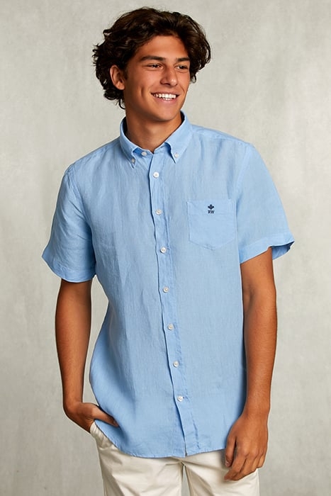 CUSTOM FIT LINEN SHIRT SHORT SLEEVES BAY BLUE BLUE 1