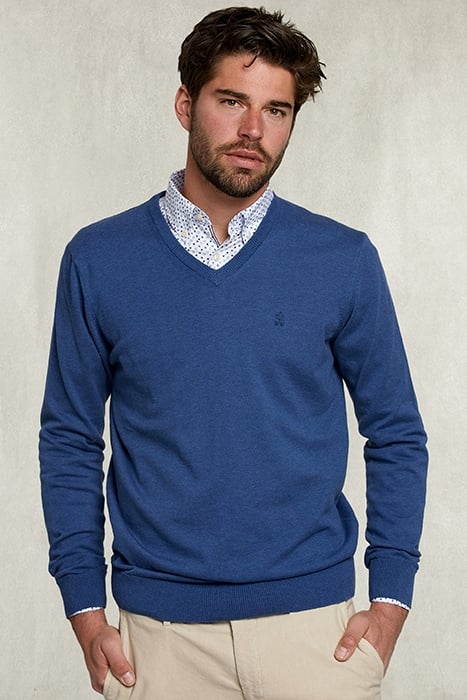BASIC V-NECK PULLOVER DEEP BLUE MIX BLUE 1