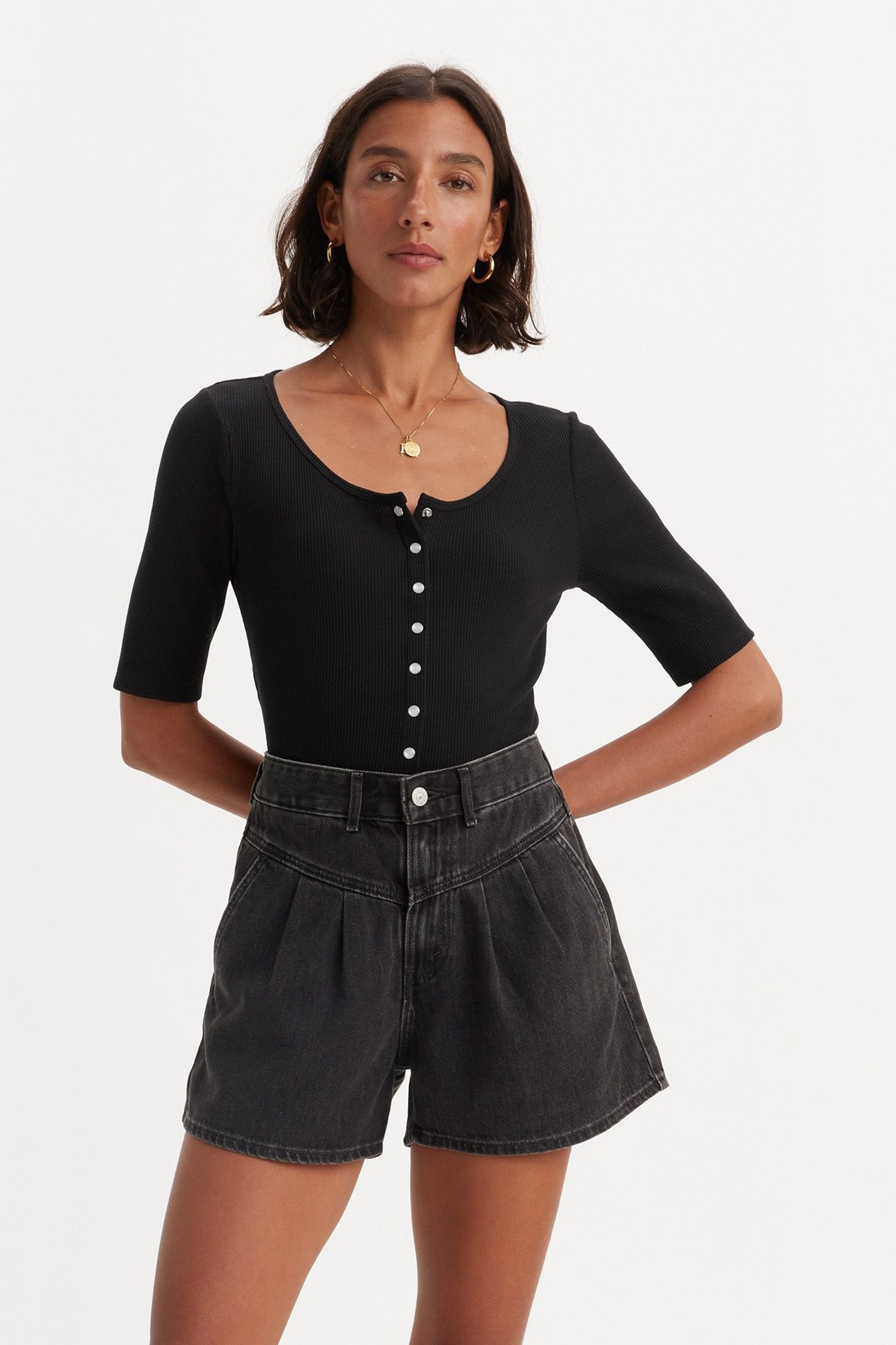 DRY GOODS WAFFLE BUTTON-UP TOP 1