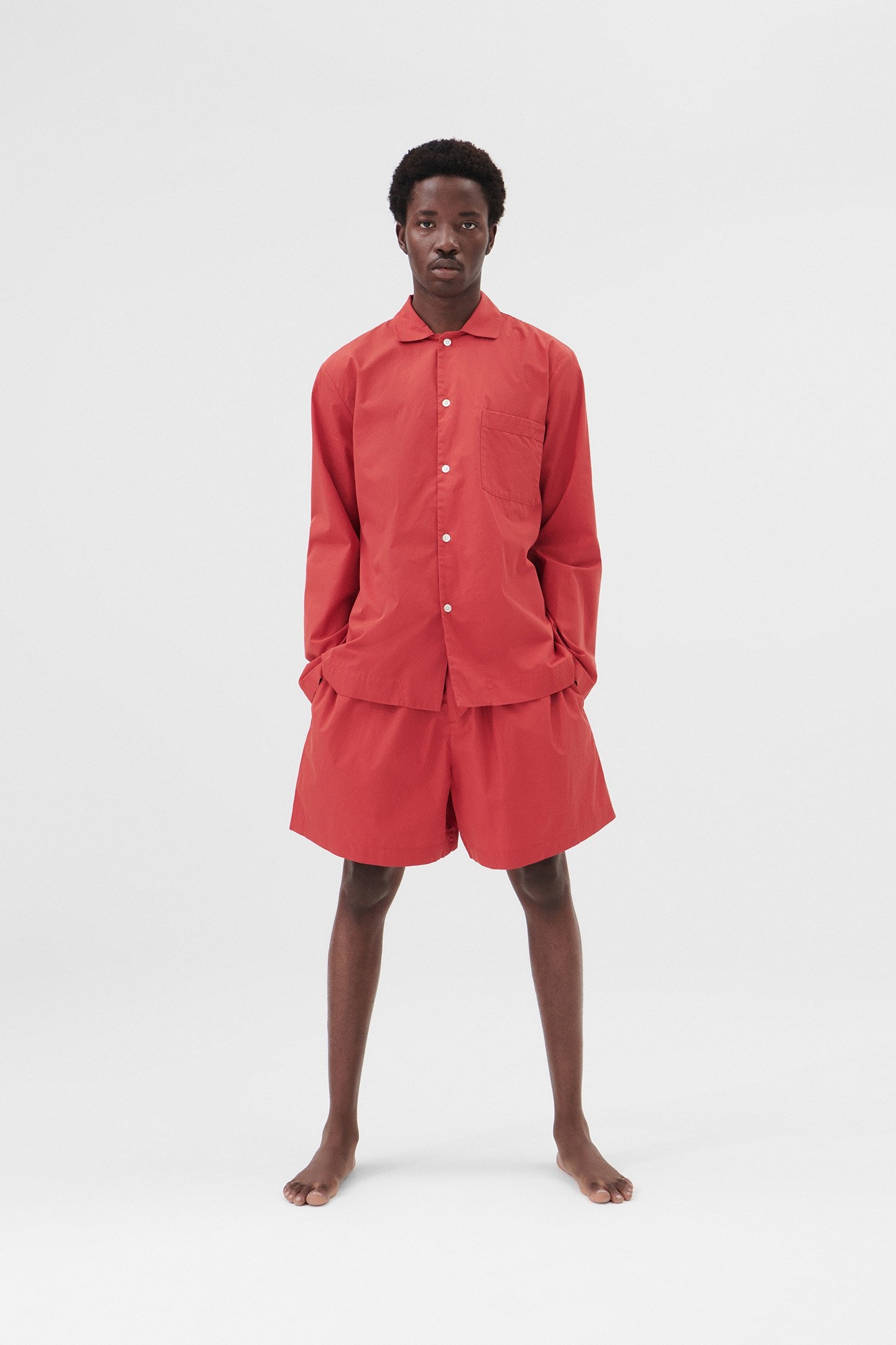 UNISEX POPLIN, PYJAMAS SHIRT RED 1