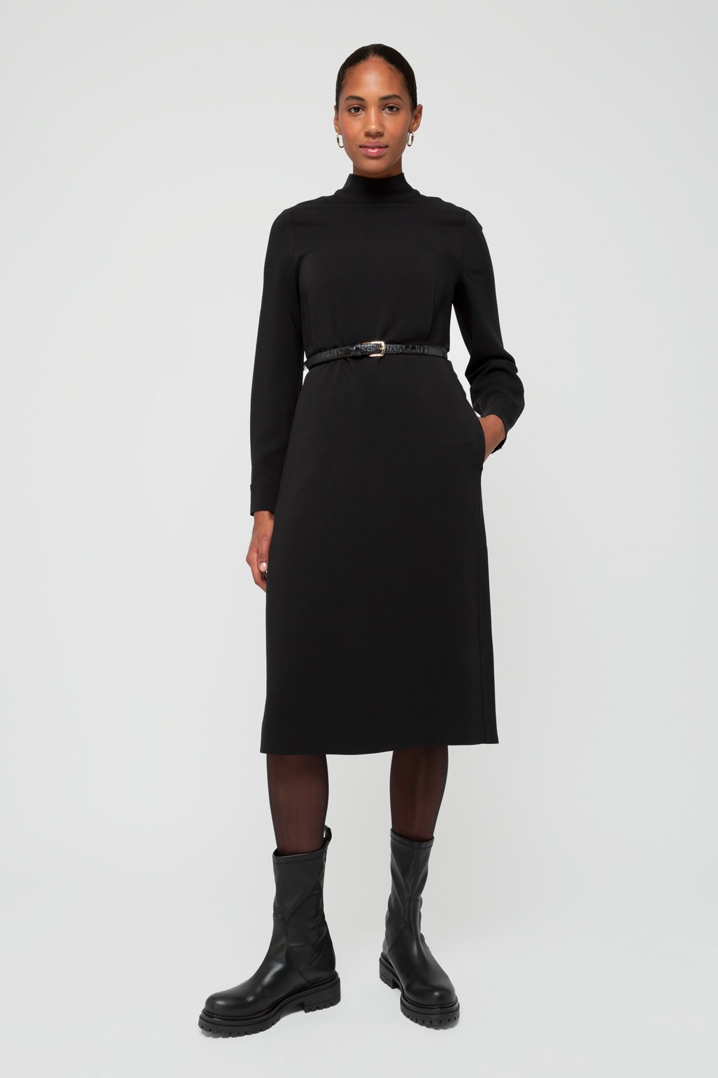 DRESS CREPE LONG SLEEVE BLACK 1