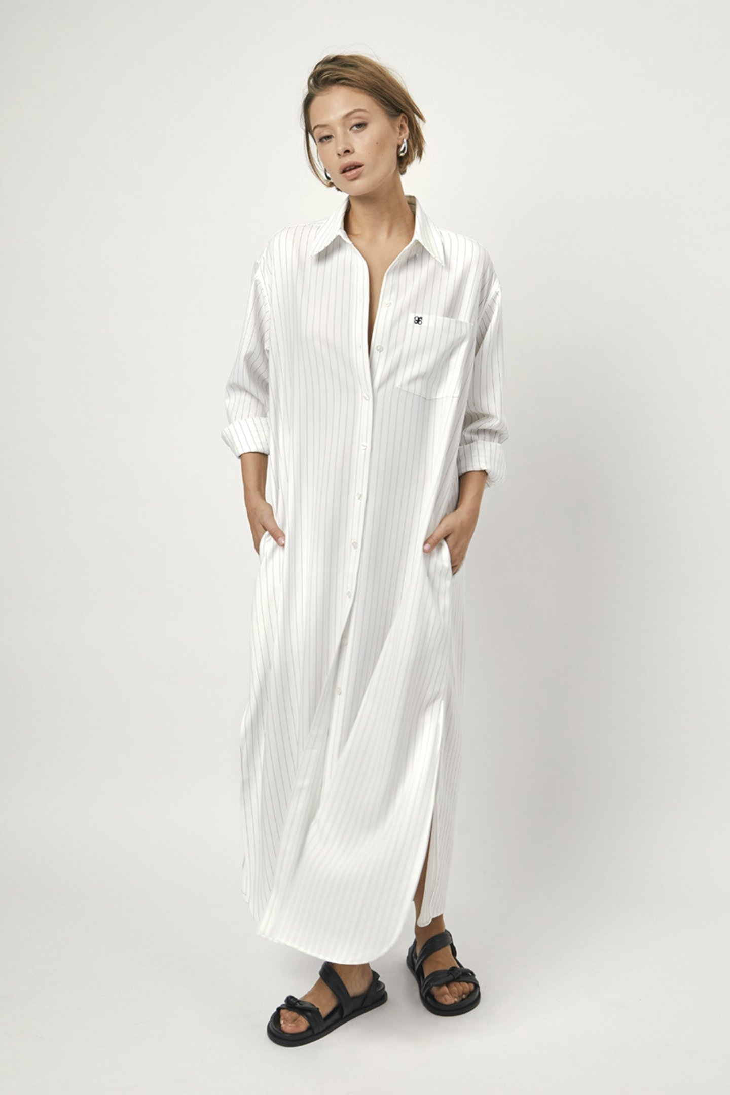 DORFMAN PINSTRIPE DRESS MILK WHITE 1