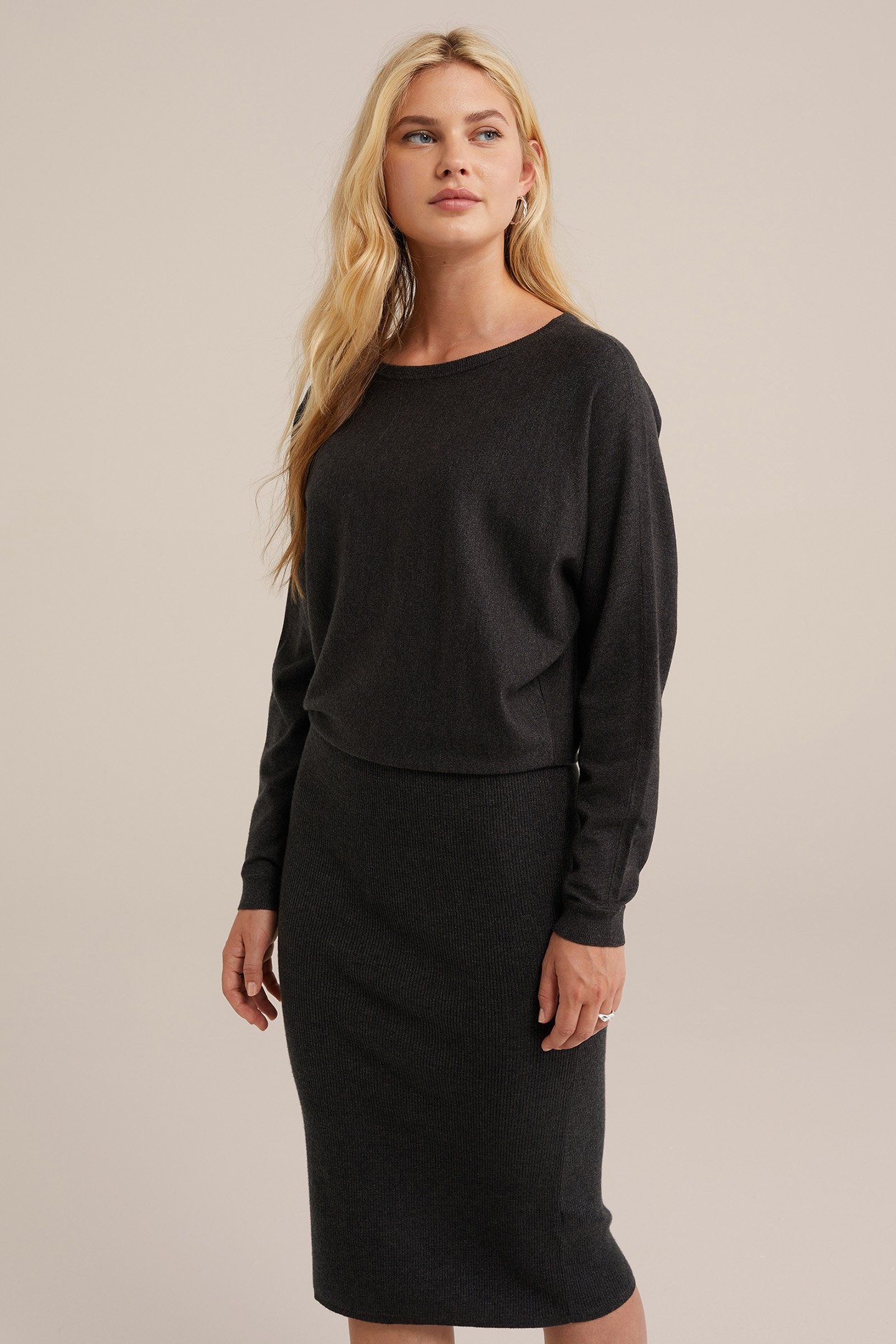 DRESS MID LENGTH BLENDED DARK GREY 1