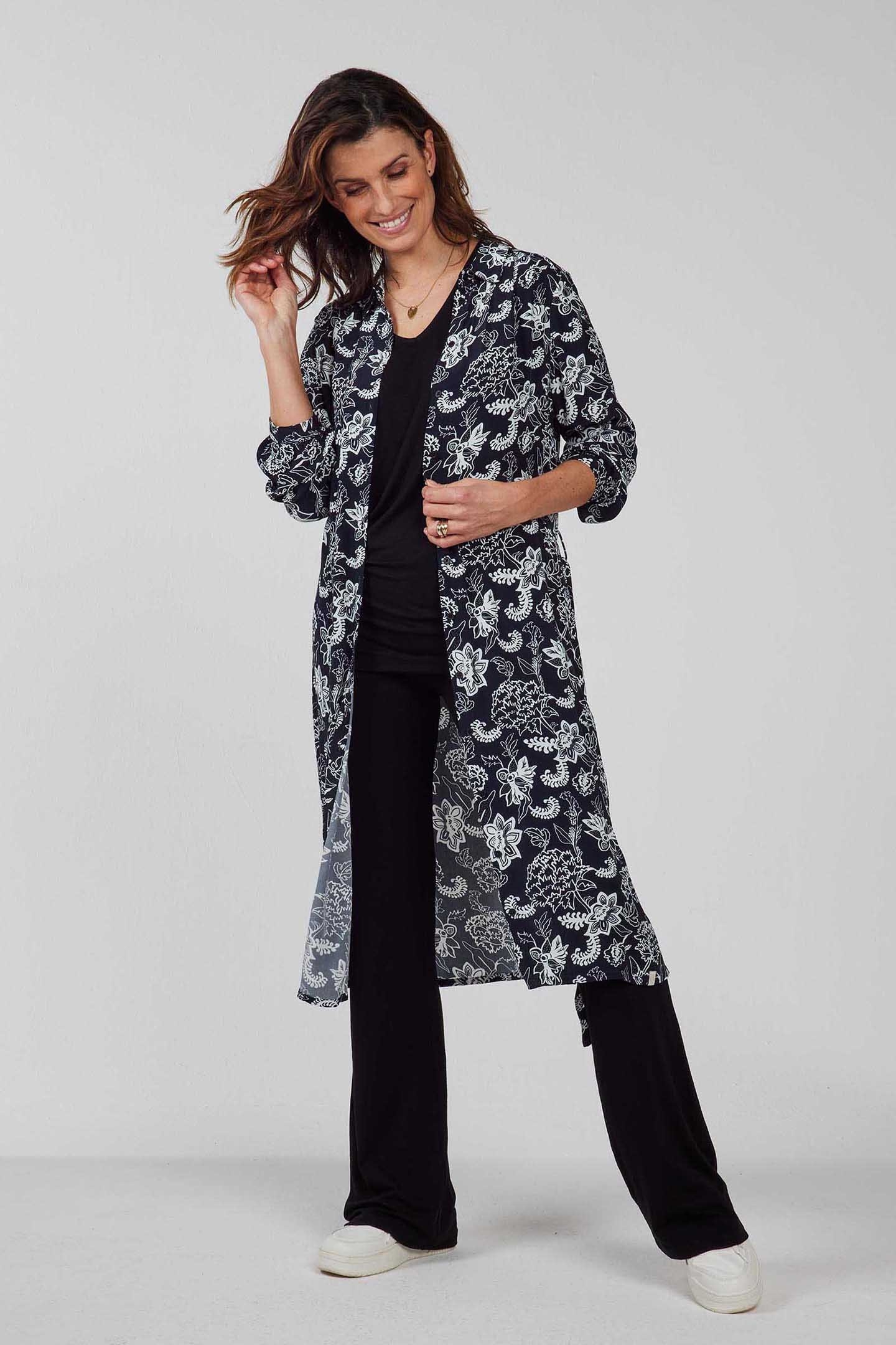 LONGER TUNIC PRECIOUS, 3/4 SLEEVE DARKBLUE WITH WHITE SENNA 5