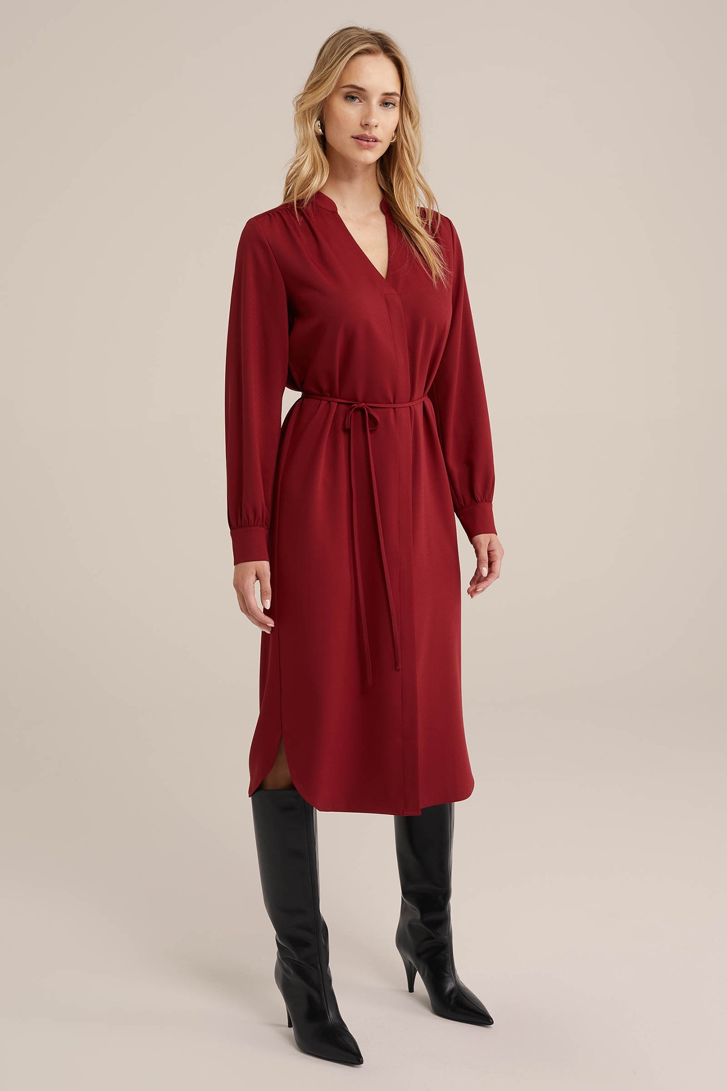 DRESS MID LENGTH BURGUNDY RED 1